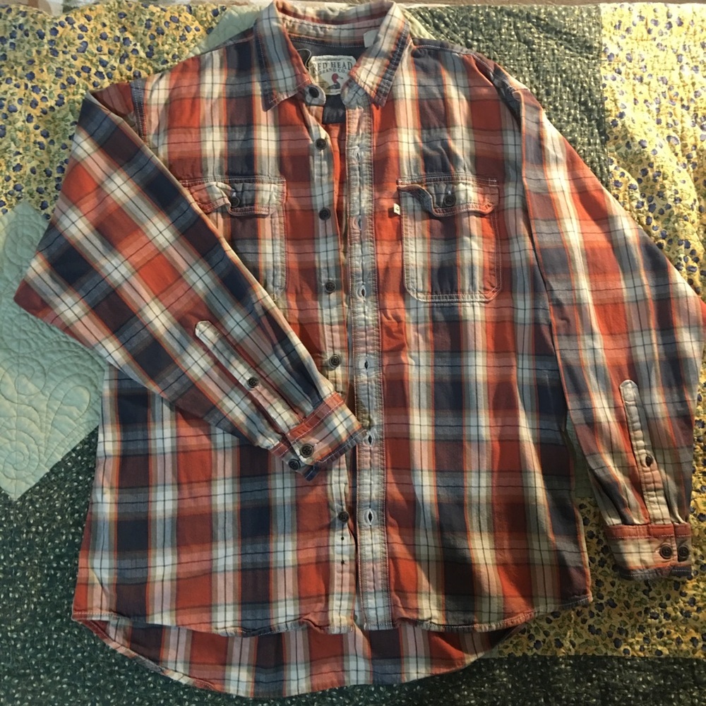 Red Head plaid button down flannel long sleeve